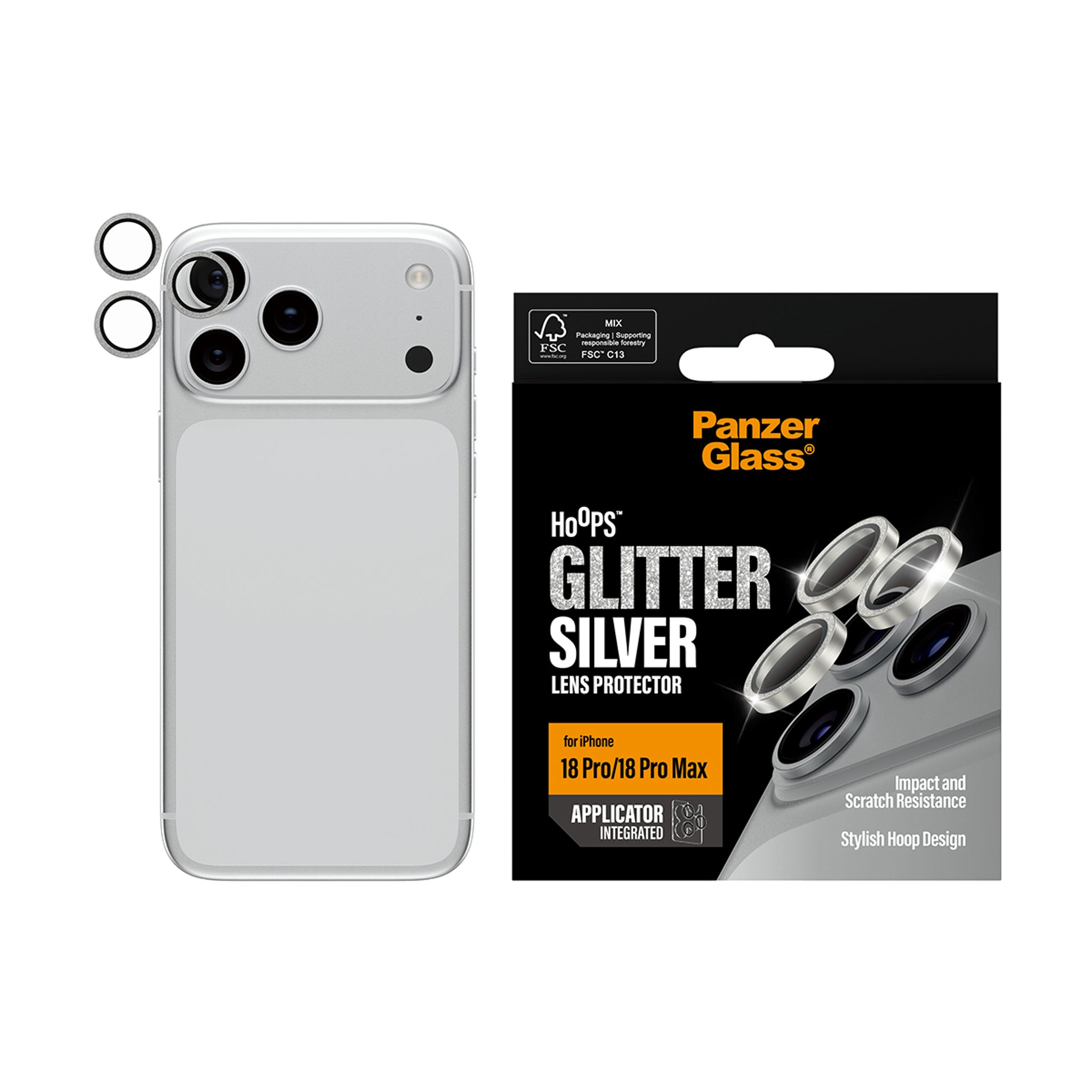 PanzerGlass® Hoops® Kameraschutz Glitter Silber iPhone 18 Pro | 18 Pro Max
